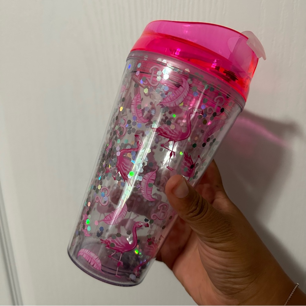 Barbie pink clear glitter reusable tumbler 30 oz